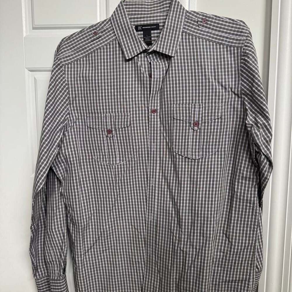 INC International Concepts Plaid Button Down Shirt Large